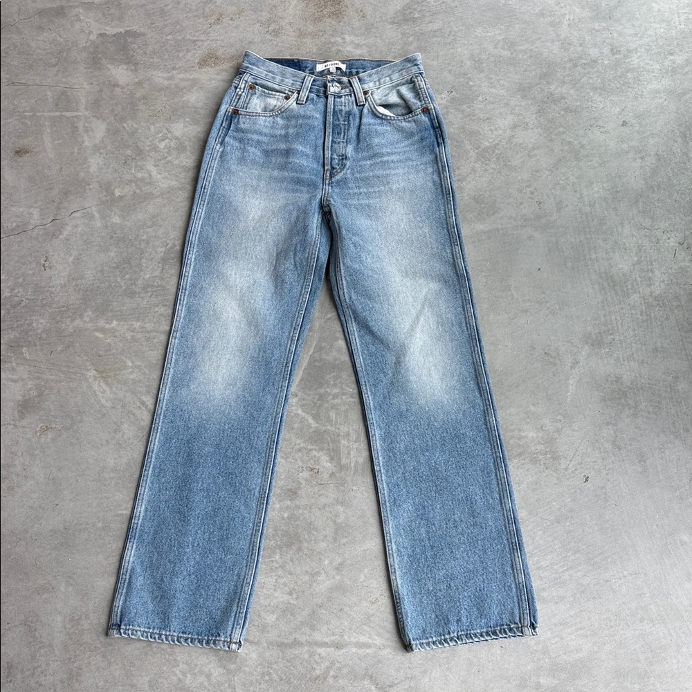 Re/Done Women's High Rise Straight Leg Jeans - Light Blue